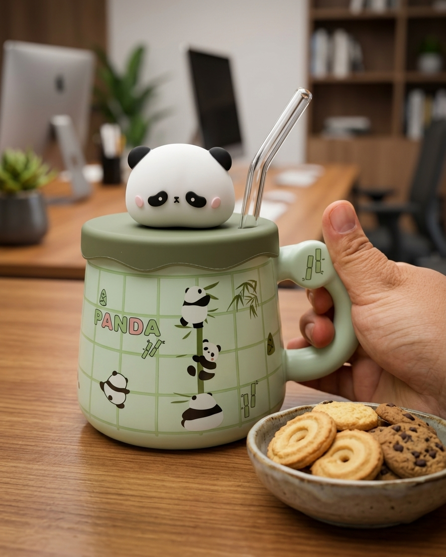 Taza Pandita Bambú con tapa y sorbete | Tazas Kawaii de Panda