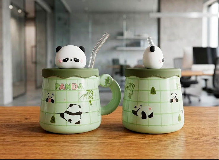 Taza Pandita Bambú con tapa y sorbete | Tazas Kawaii de Panda