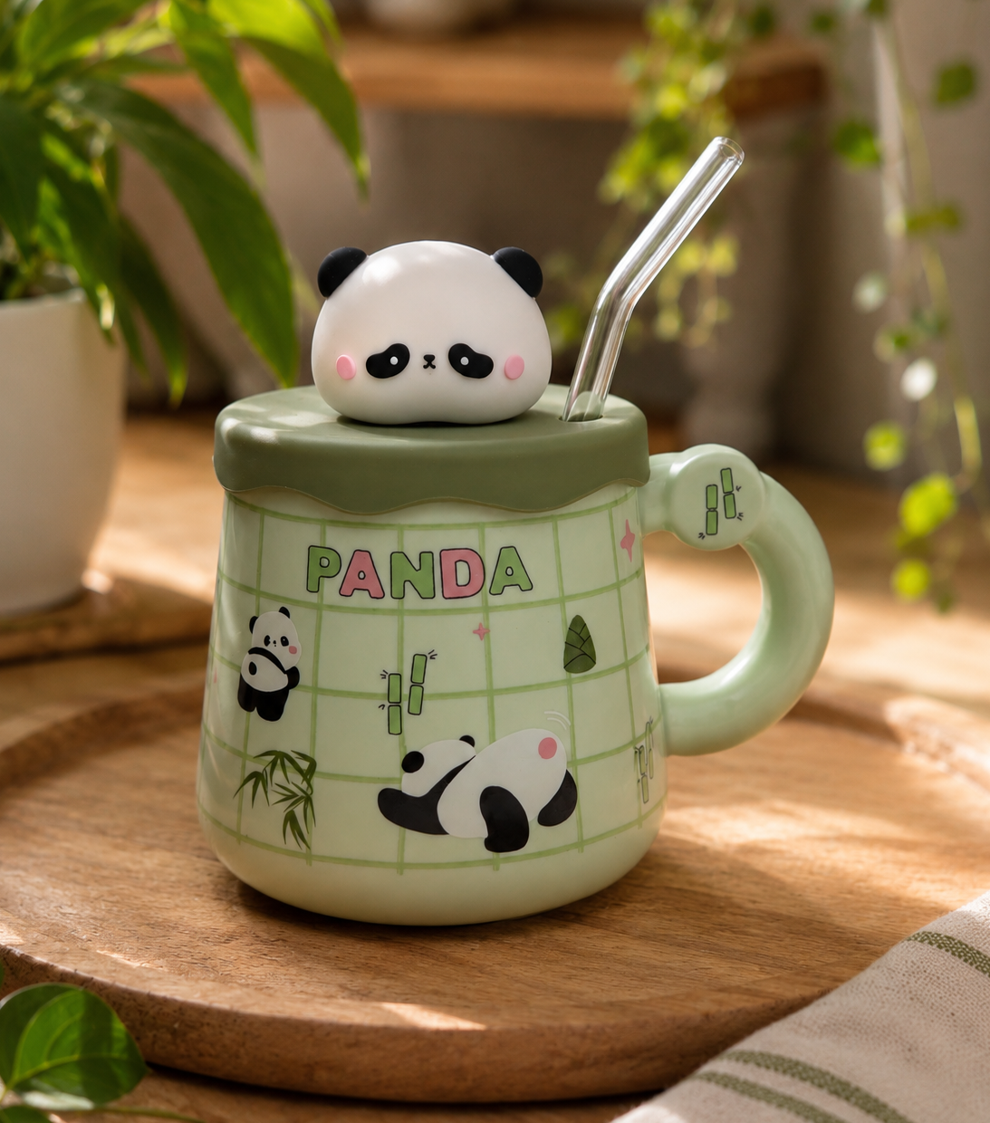 Taza Pandita Bambú con tapa y sorbete | Tazas Kawaii de Panda