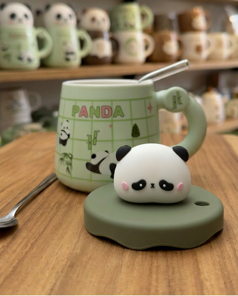 Taza Pandita Bambú con tapa y sorbete | Tazas Kawaii de Panda
