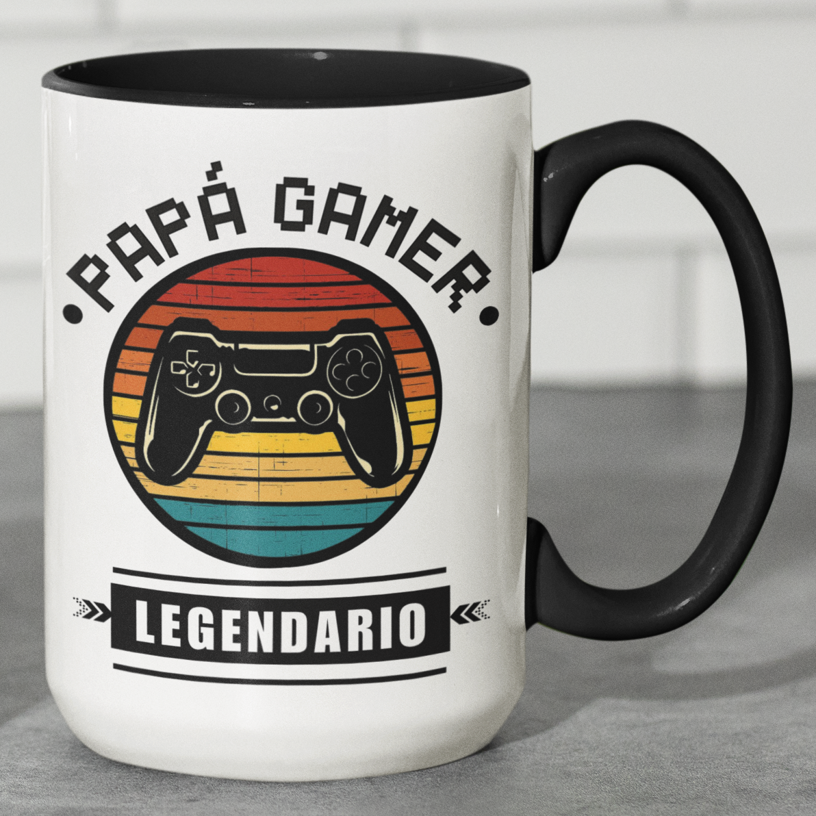 Taza Papá Gamer Legendario - Taza Blanca y Negra 15 oz -Tazas Día del Padre - Tazas para Papá