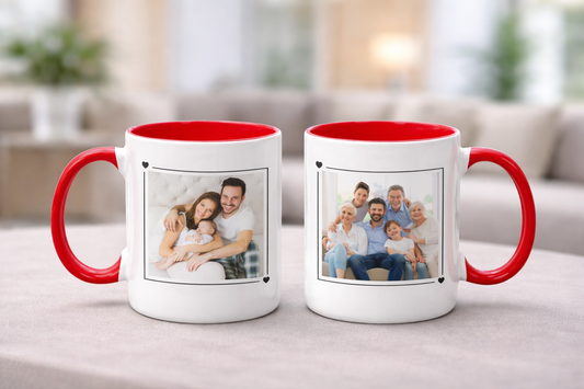 Taza Personalizada con tus Fotos, tus Recuerdos | Tazas Personalizadas con Fotos | Taza Blanca y Roja de 11 oz 