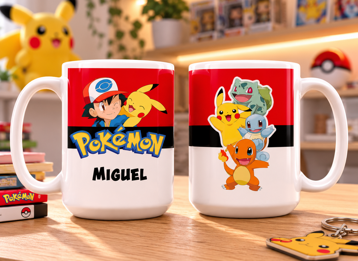 Taza Pokémon Personalizado con tu Nombre | Tazas Pokémon - Taza Blanca de 15 oz.