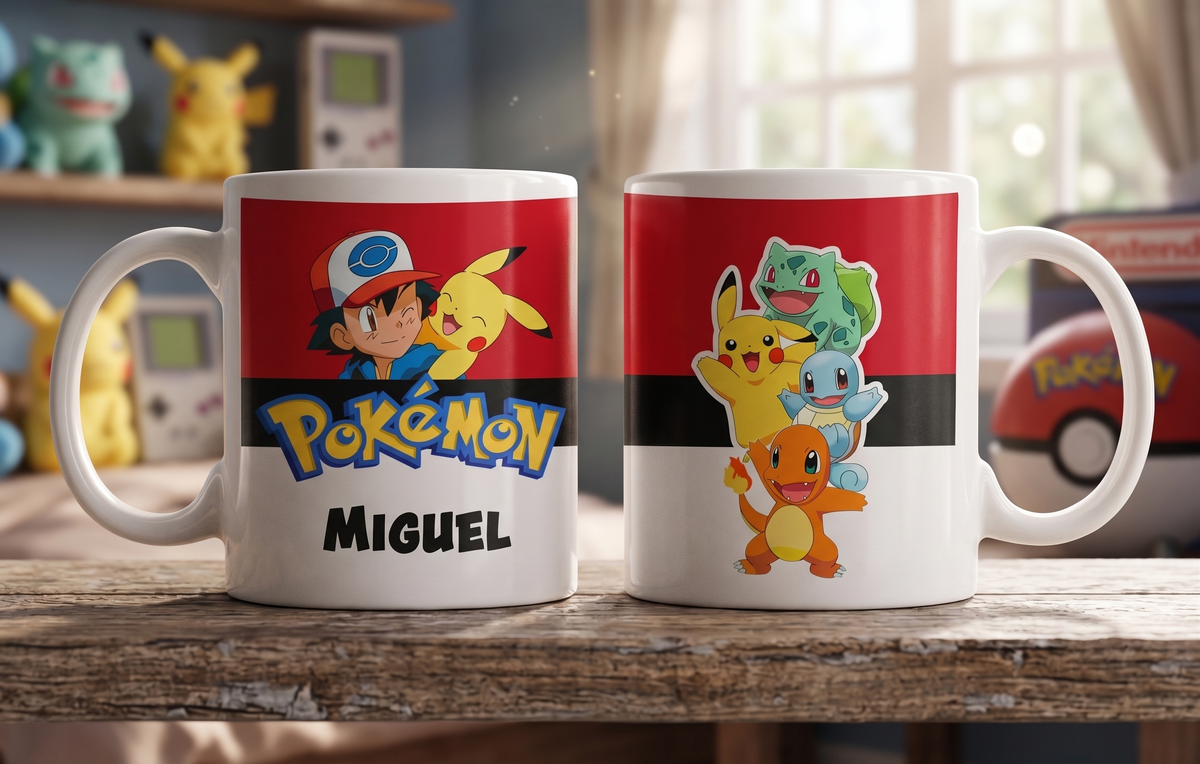 Taza Pokémon Personalizado con tu Nombre | Tazas Pokémon - Taza Blanca de 11 oz.
