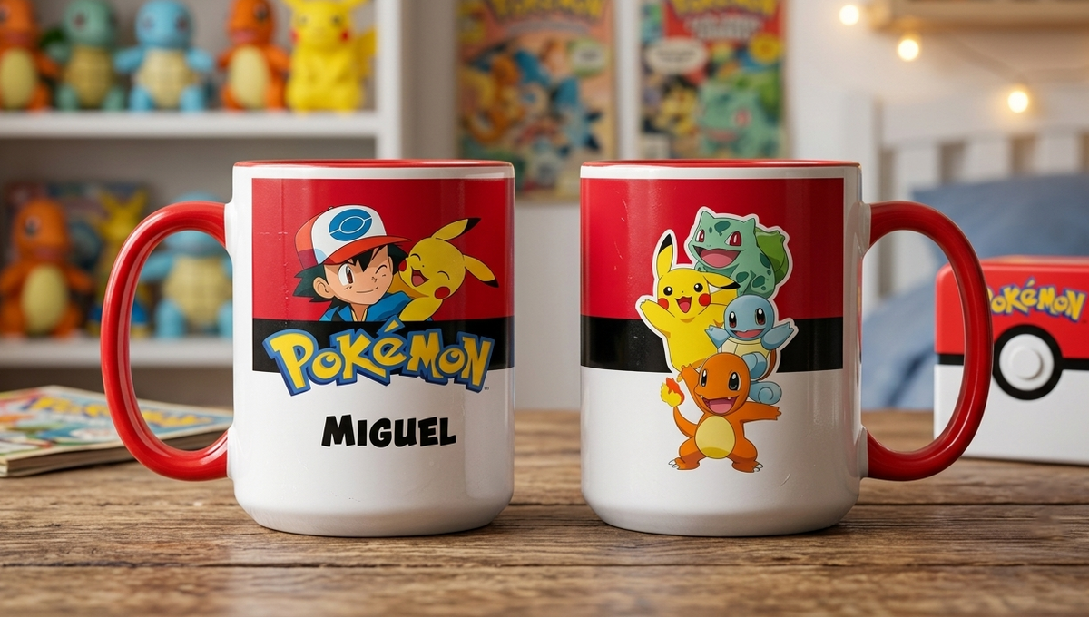 Taza Pokémon Personalizado con tu Nombre | Tazas Pokémon - Taza Blanca y Roja de 15 oz.