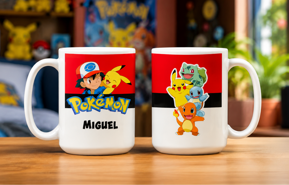 Taza Pokémon Personalizado con tu Nombre | Tazas Pokémon - Taza Blanca de 15 oz.