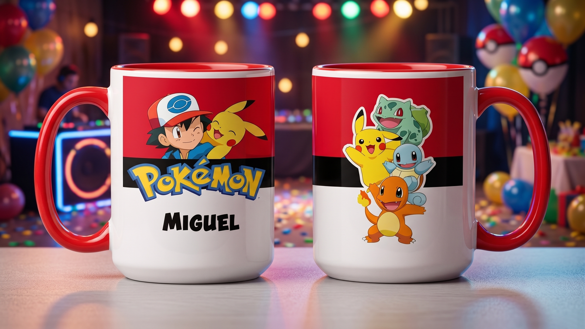 Taza Pokémon Personalizado con tu Nombre | Tazas Pokémon - Taza Blanca y Roja de 15 oz.