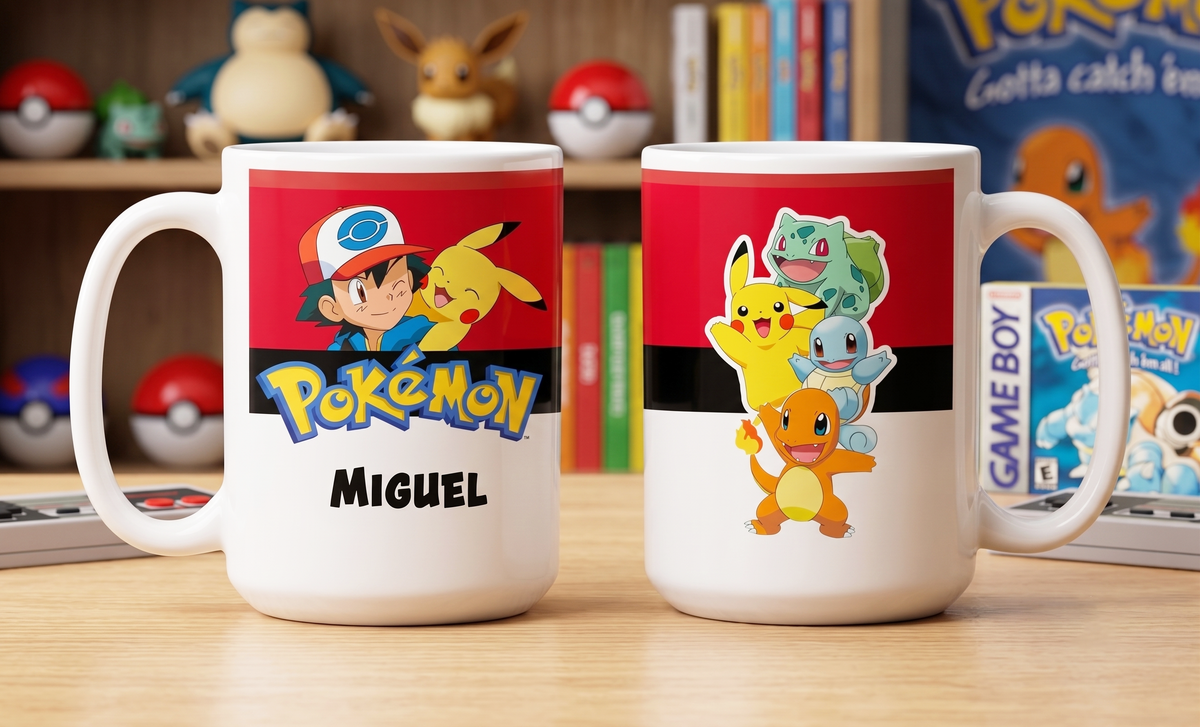 Taza Pokémon Personalizado con tu Nombre | Tazas Pokémon - Taza Blanca de 15 oz. 