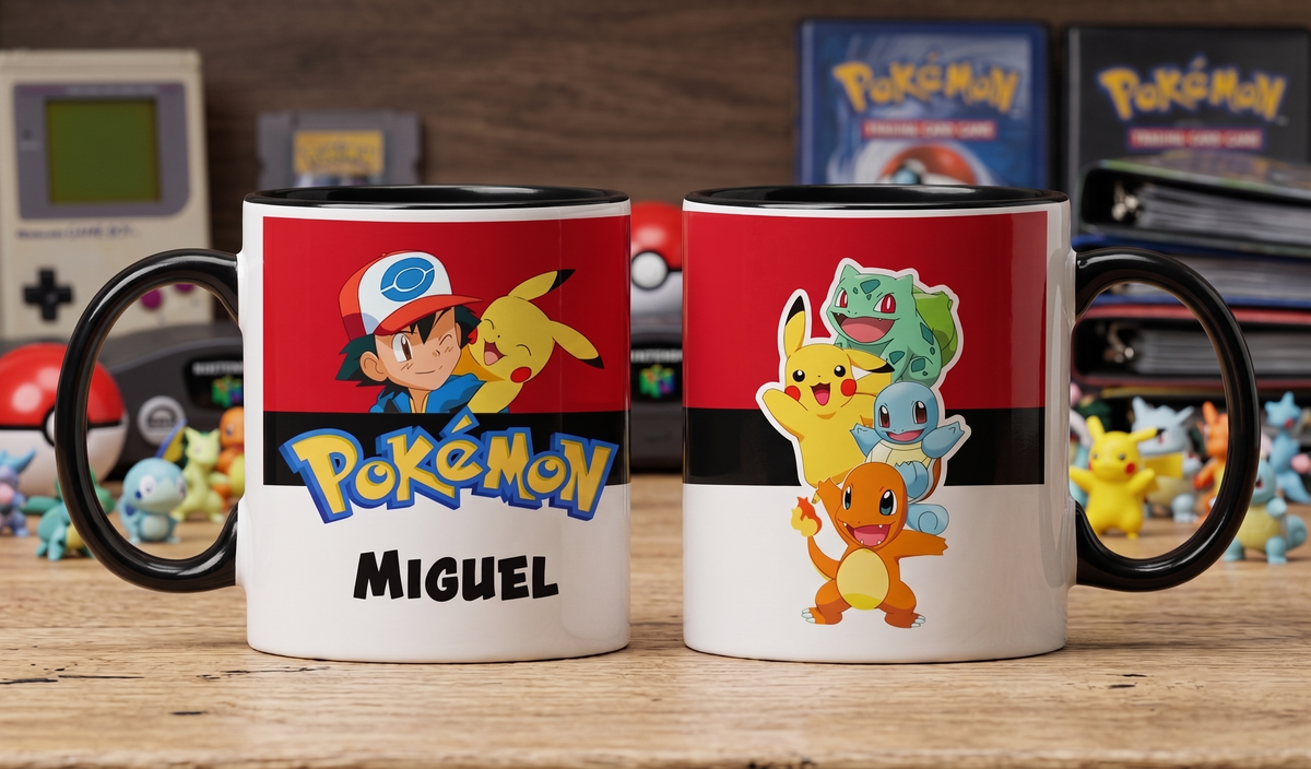 Taza Pokémon Personalizado con tu Nombre | Tazas Pokémon - Taza Blanca y Negra de 11 oz.