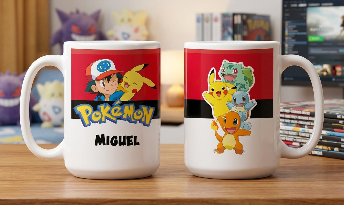 Taza Pokémon Personalizado con tu Nombre | Tazas Pokémon - Taza Blanca de 15 oz. 