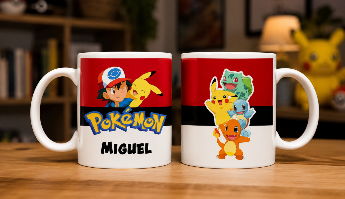 Taza Pokémon Personalizado con tu Nombre | Tazas Pokémon - Taza Blanca de 11 oz. 