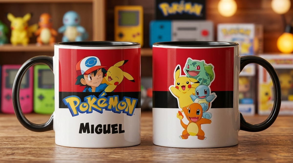 Taza Pokémon Personalizado con tu Nombre | Tazas Pokémon - Taza Blanca y Negra de 11 oz.