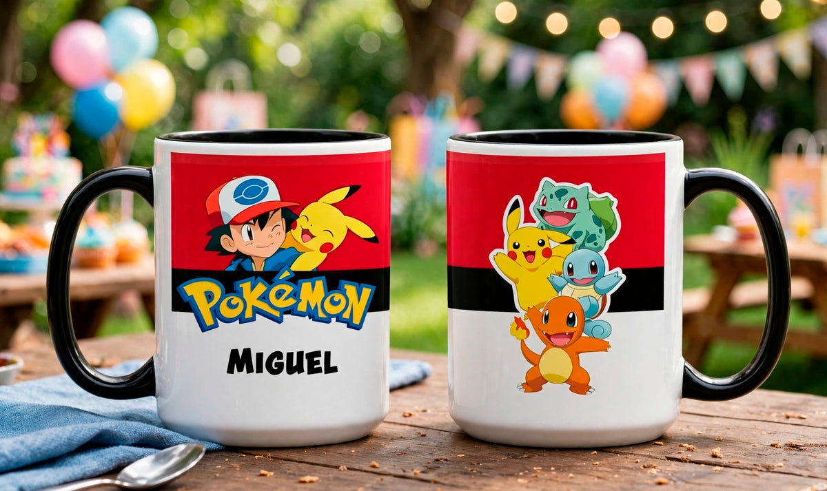 Taza Pokémon Personalizado con tu Nombre | Tazas Pokémon - Taza Blanca y Negra de 15 oz.