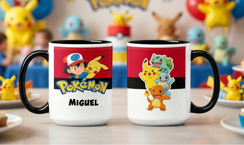 Taza Pokémon Personalizado con tu Nombre | Tazas Pokémon - Taza Blanca y Negra de 15 oz.