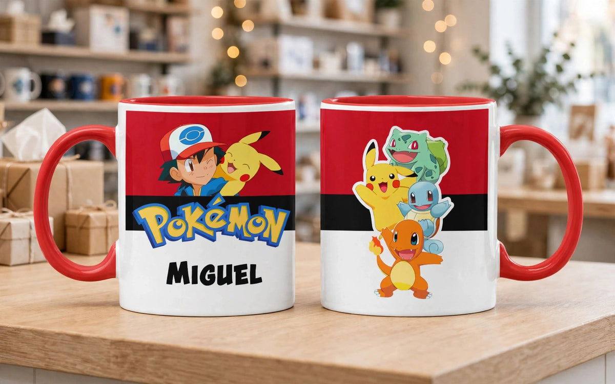 Taza Pokémon Personalizado con tu Nombre | Tazas Pokémon - Taza Blanca y Roja de 11 oz.