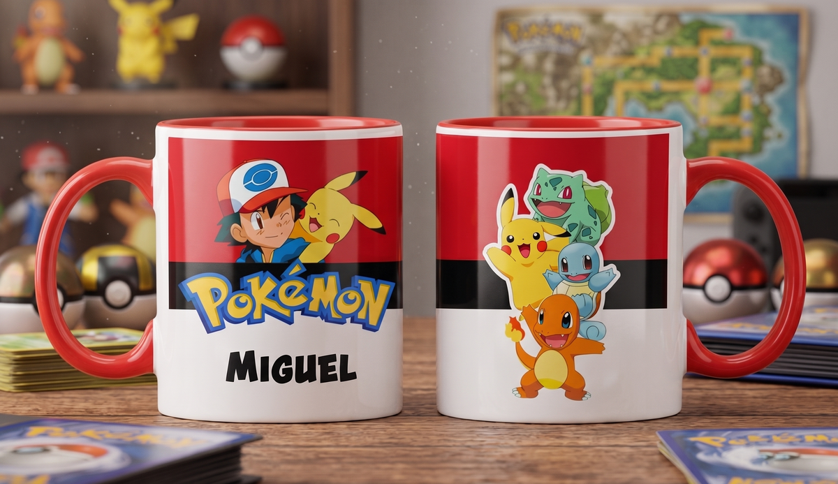 Taza Pokémon Personalizado con tu Nombre | Tazas Pokémon - Taza Blanca y Roja de 11 oz.