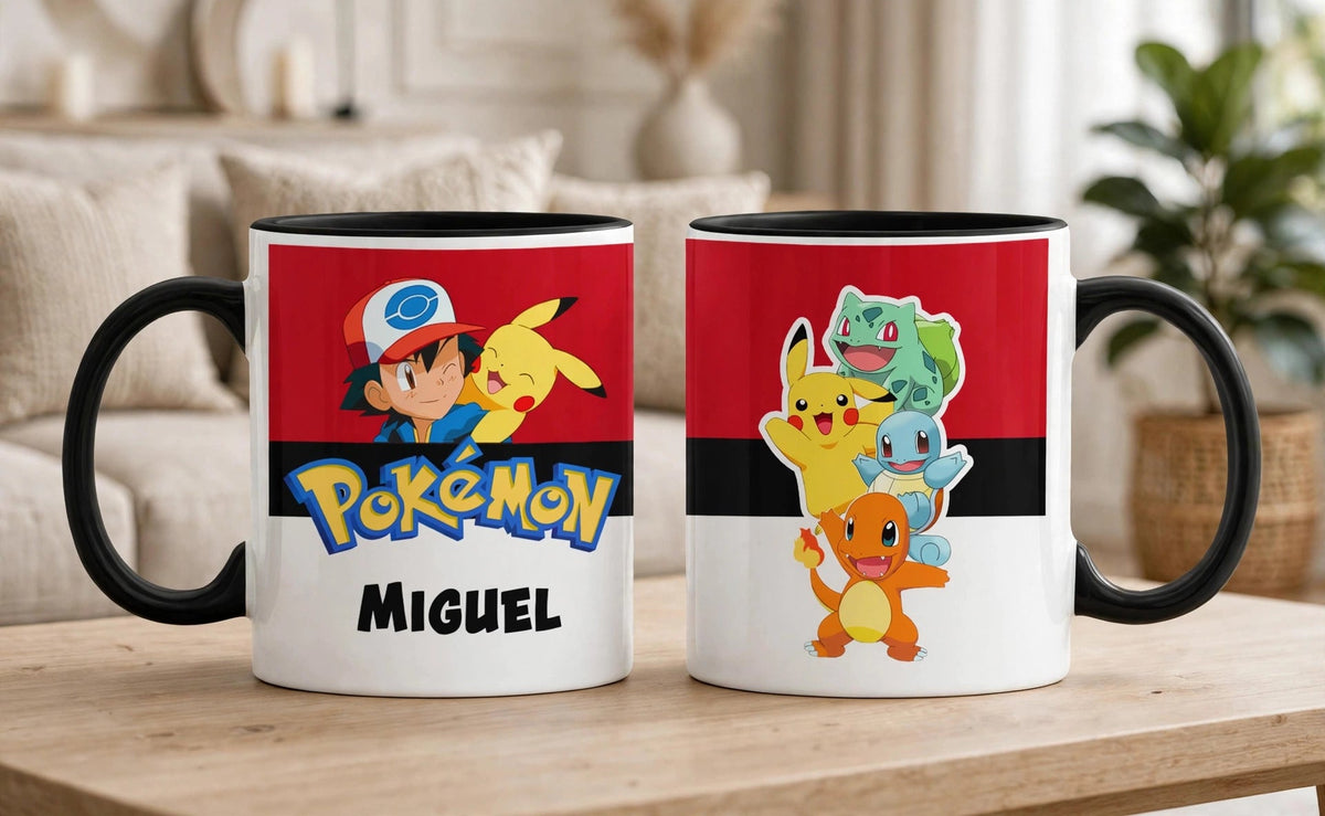 Taza Pokémon Personalizado con tu Nombre | Tazas Pokémon - Taza Blanca y Negra de 11 oz.