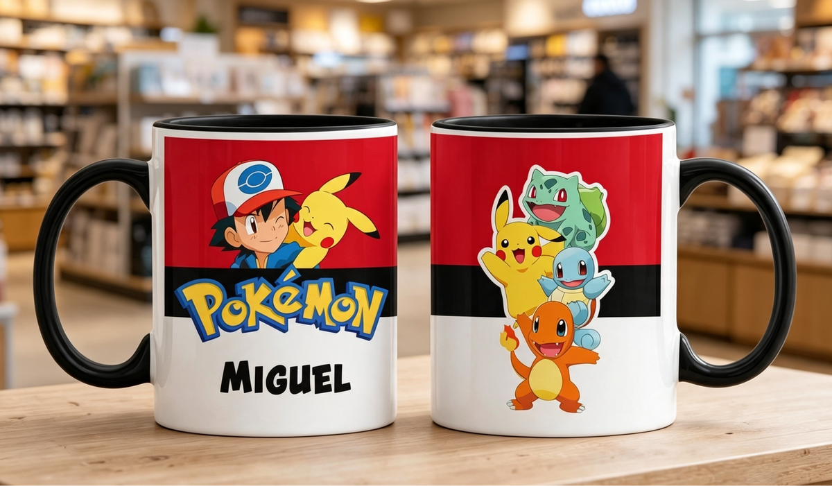Taza Pokémon Personalizado con tu Nombre | Tazas Pokémon - Taza Blanca y Negra de 11 oz.