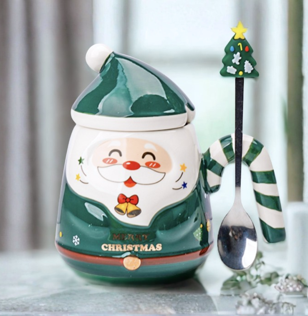 Taza Santa Claus Sonriente en 3D con cucharita - Tazas Navideñas