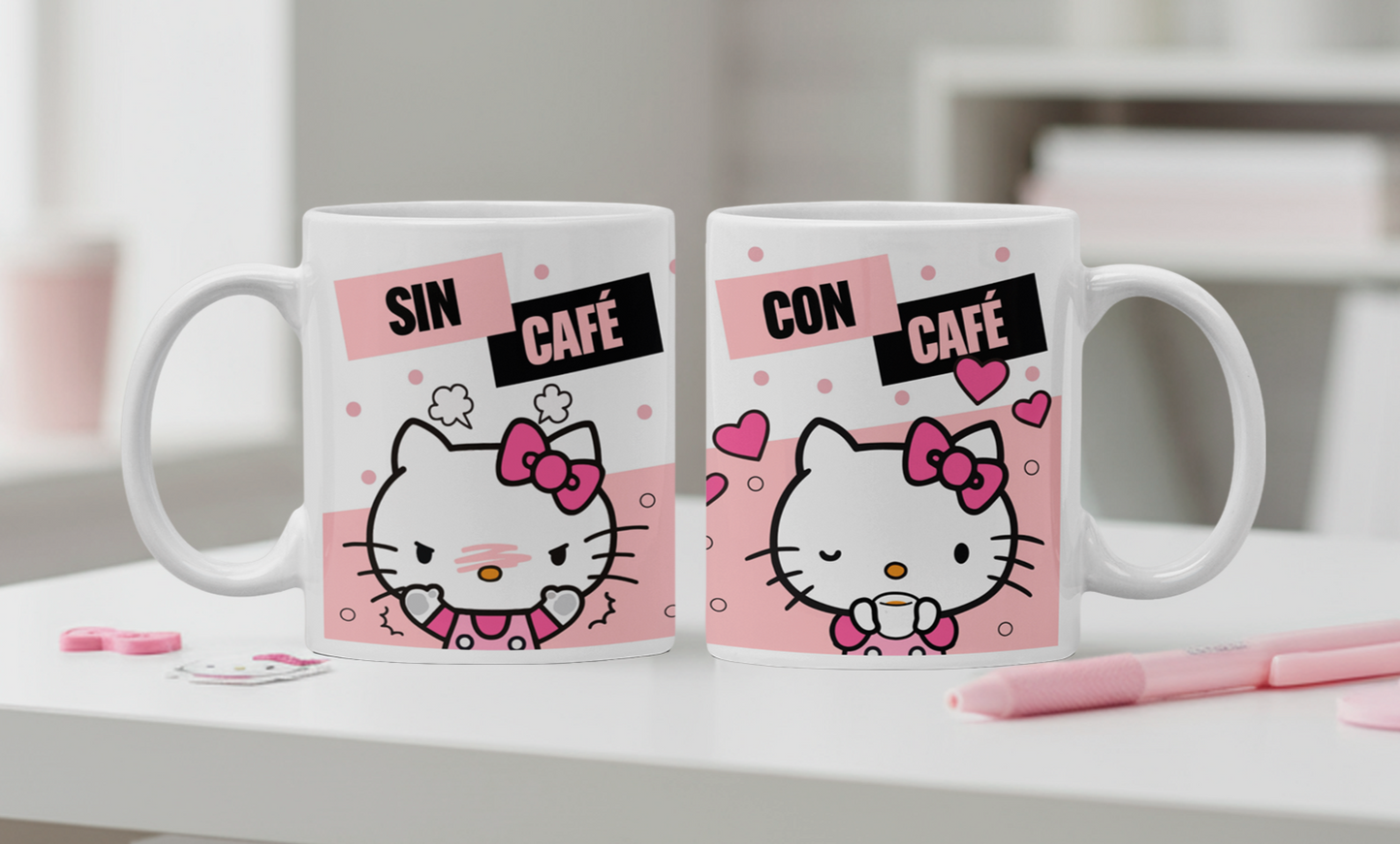 Taza Sin Café / Con Café | Tazas Hello Kitty | Taza Blanca 11 oz
