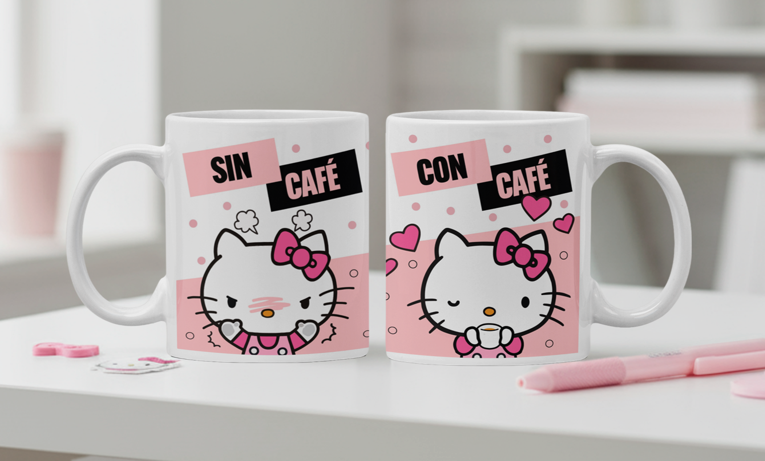 Taza Sin Café / Con Café | Tazas Hello Kitty | Taza Blanca 11 oz
