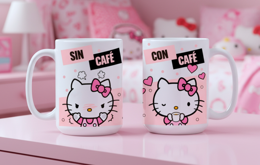 Taza Sin Café / Con Café | Tazas Hello Kitty | Taza Blanca 15 oz