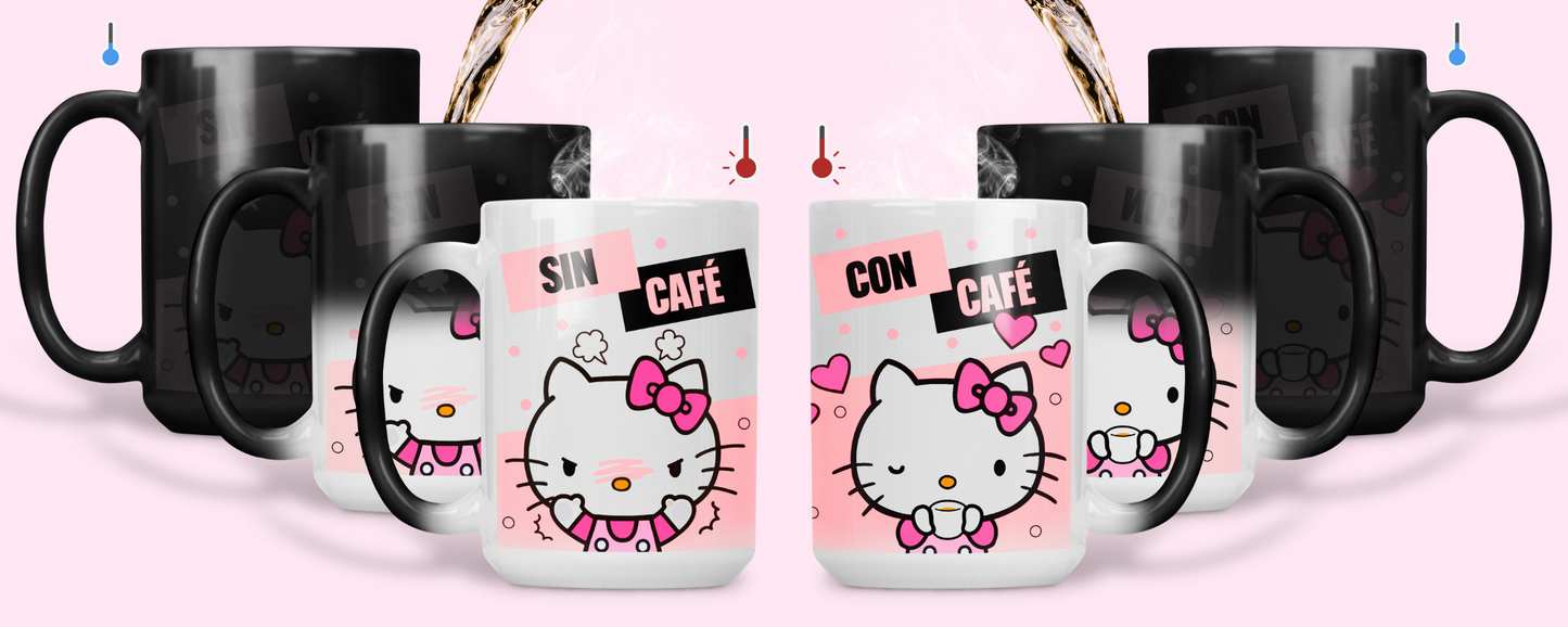 Taza Sin Café / Con Café | Tazas Hello Kitty | Taza Mágica 15 oz
