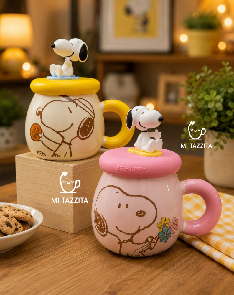 Taza Snoopy con Tapa del Personaje y Sorbete | Tazas de Snoopy
