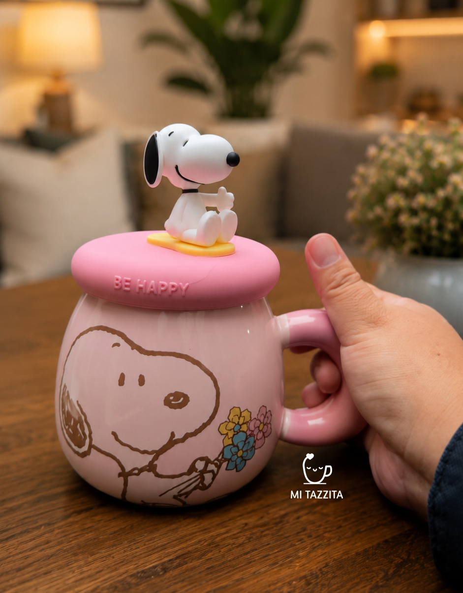 Taza Snoopy con Tapa del Personaje y Sorbete | Tazas de Snoopy