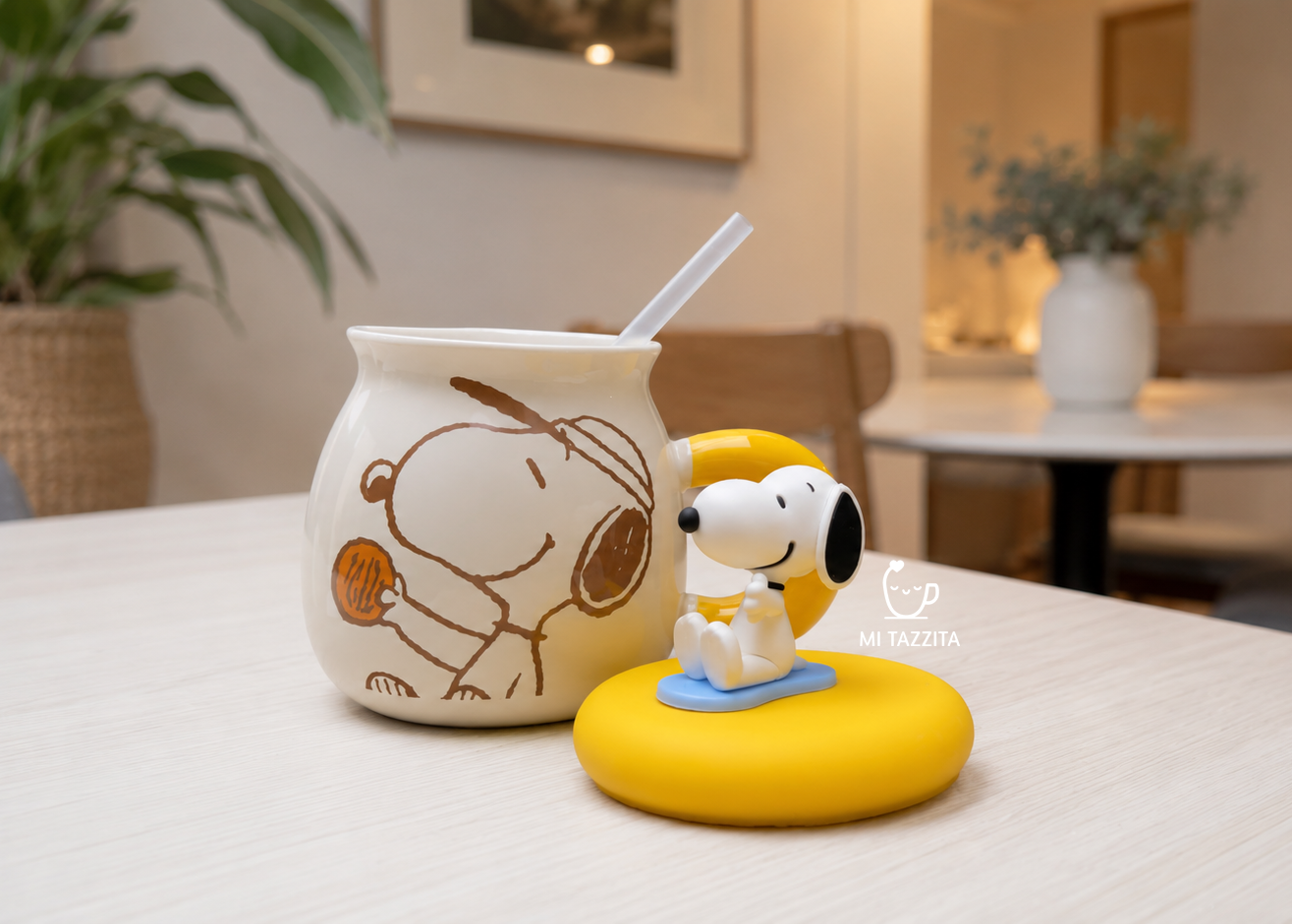 Taza Snoopy con Tapa del Personaje y Sorbete | Tazas de Snoopy