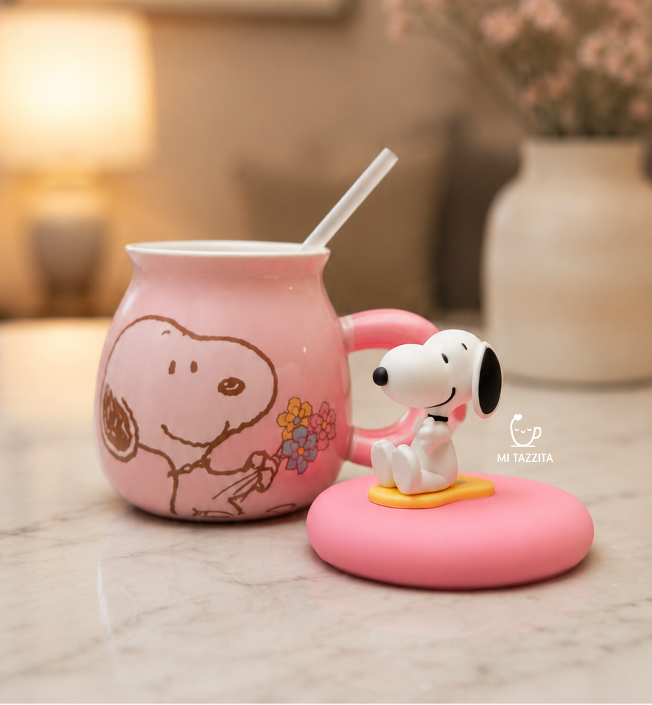 Taza Snoopy con Tapa del Personaje y Sorbete | Tazas de Snoopy
