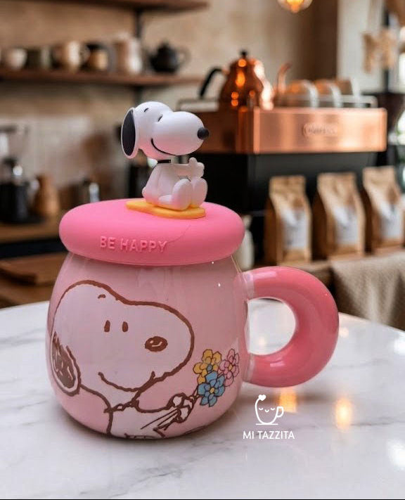 Taza Snoopy con Tapa del Personaje y Sorbete | Tazas de Snoopy