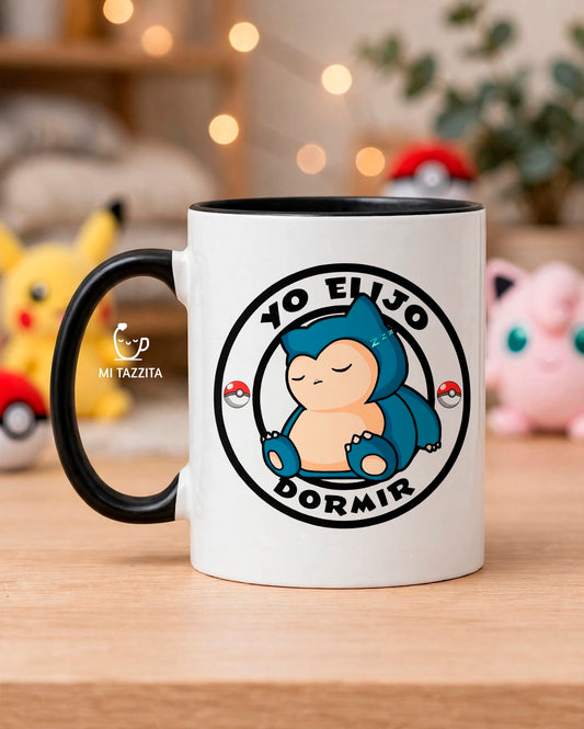 Taza Snorlax Dormilón | Tazas Pokémon - Taza Blanca y Negra de 11 oz.