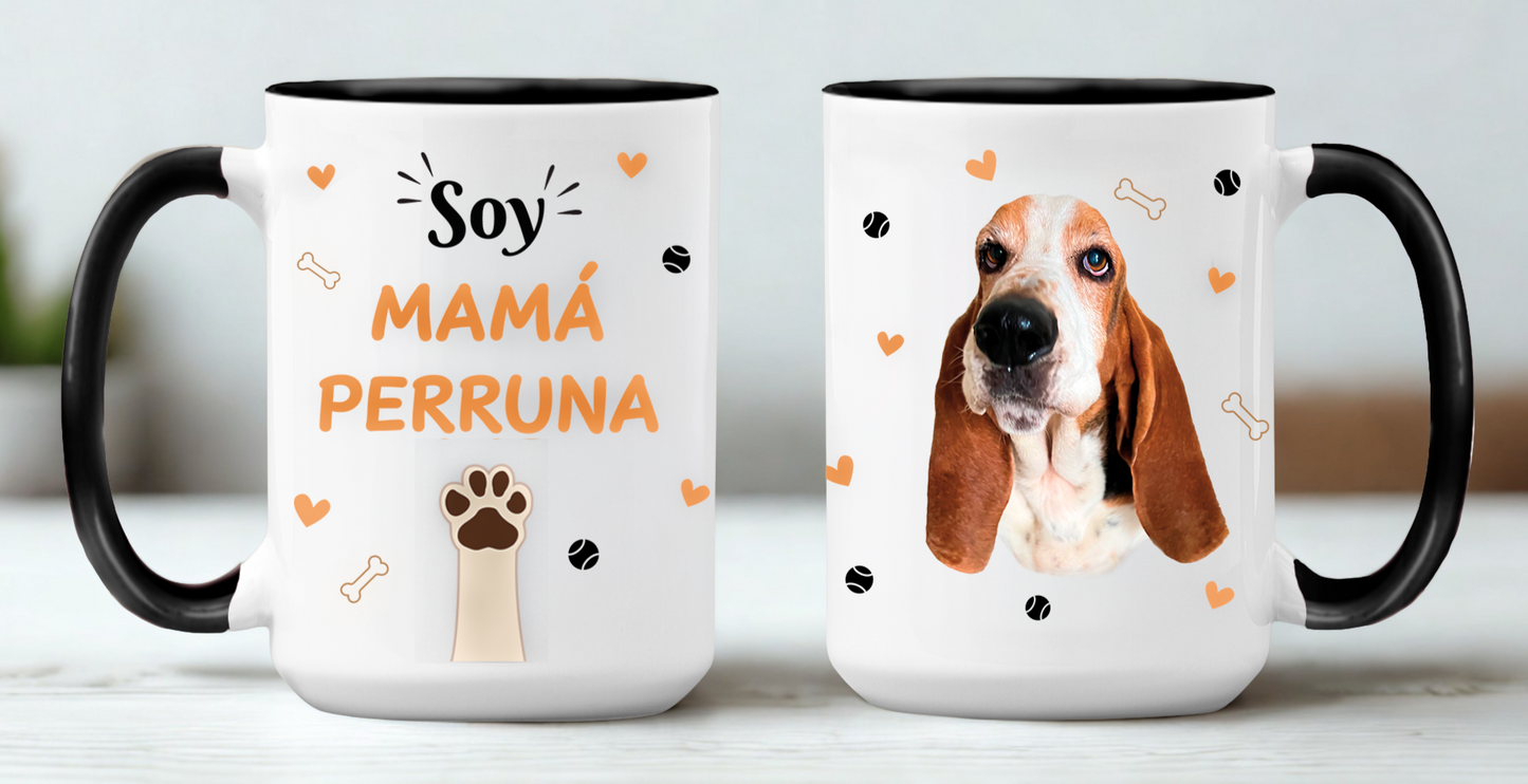 Taza Soy Mamá Perruna Personalizado con Foto - Tazas de Perros - Taza Blanca y Negra de 15 oz 