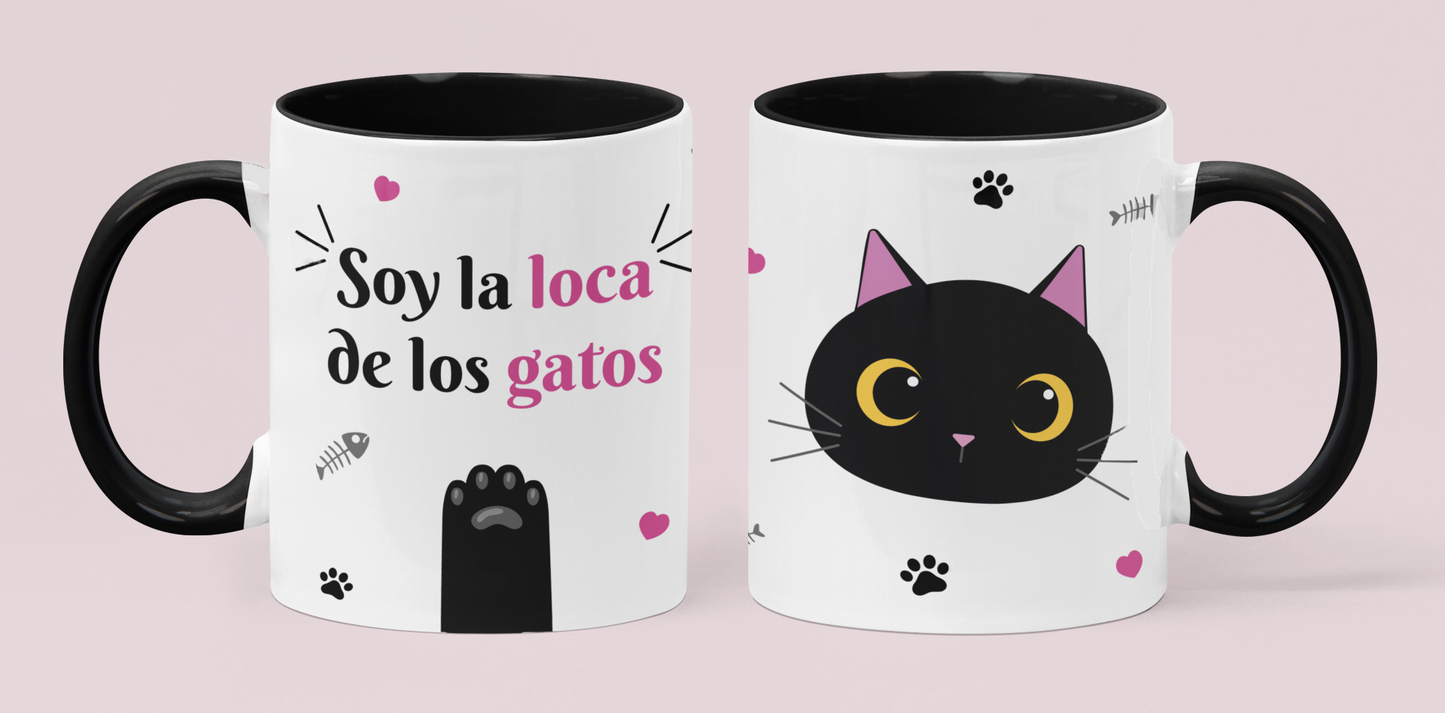 Taza Soy la Loca de los Gatos - Taza Blanca y Negra 11 oz - Taza Gatos