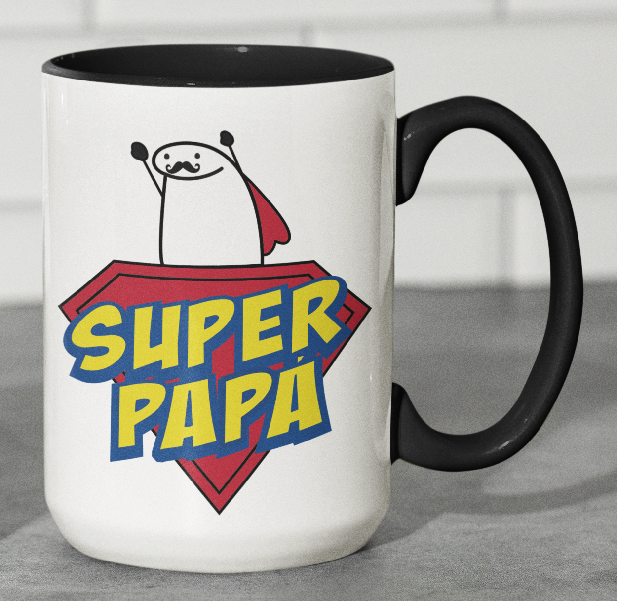 Taza Super Papá - Taza Blanca y Negra 15 oz -Tazas Día del Padre - Tazas para Papá