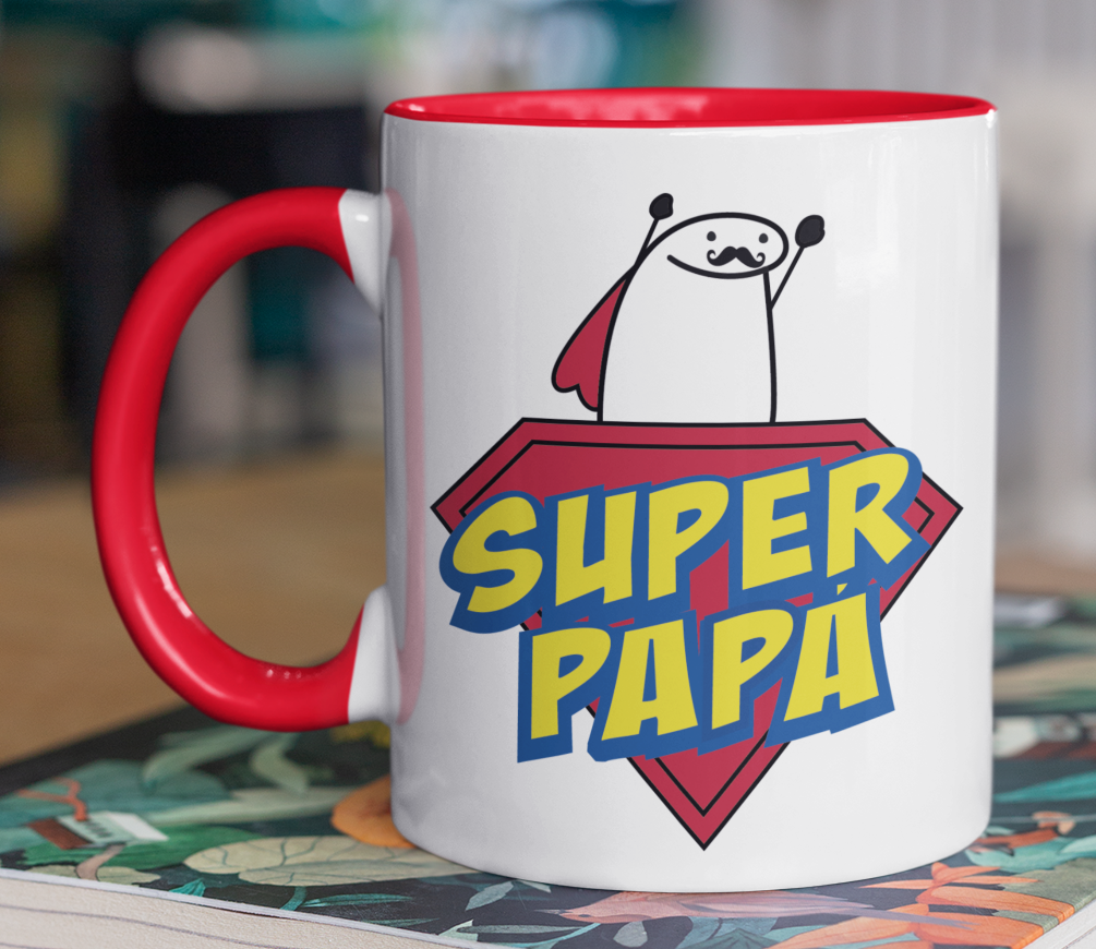 Taza Super Papá - Taza Blanca y Roja 11 oz -Tazas Día del Padre - Tazas para Papá
