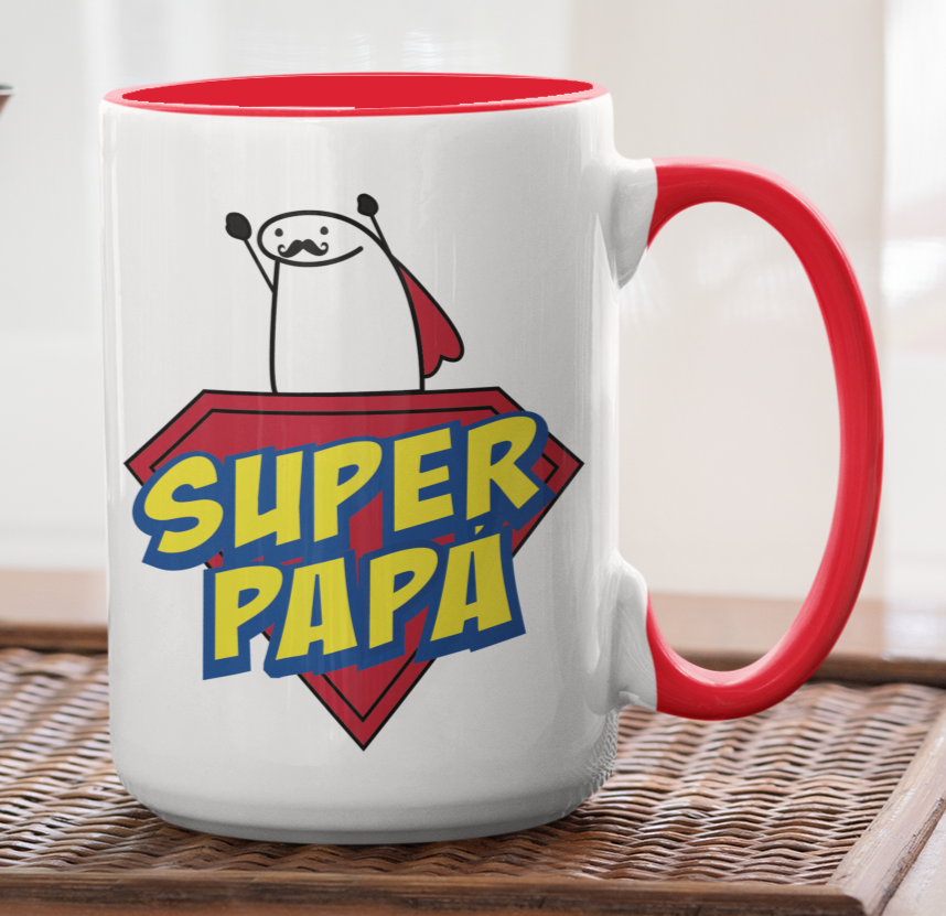 Taza Super Papá - Taza Blanca y Roja 15 oz -Tazas Día del Padre - Tazas para Papá