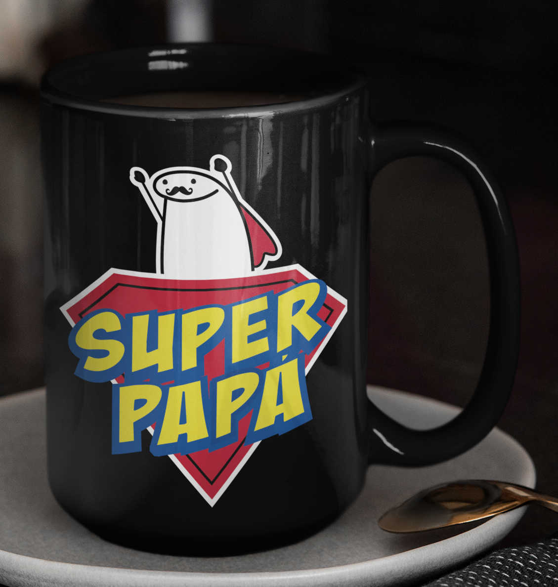 Taza Super Papá - Taza Negra 15 oz -Tazas Día del Padre - Tazas para Papá