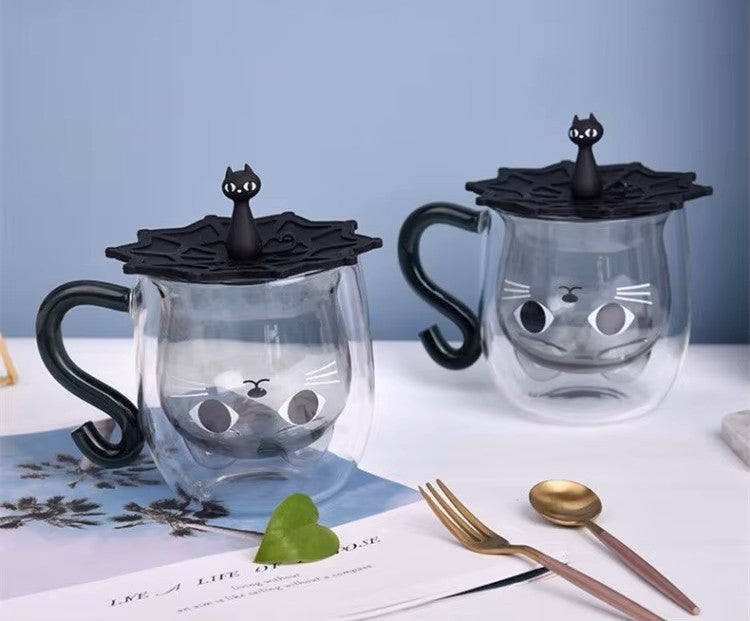 Taza Transparente de Gatito con Tapa