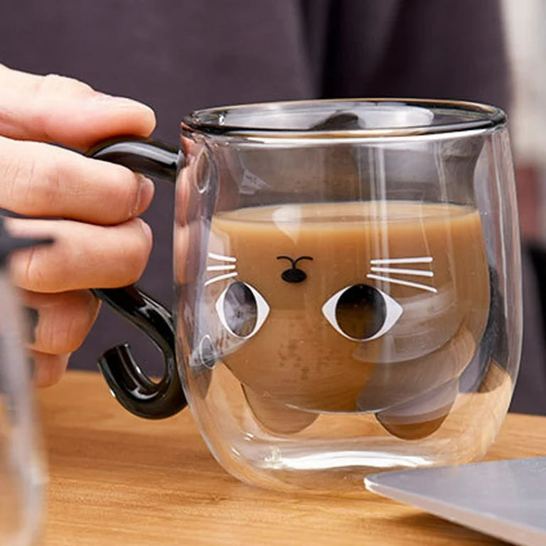 Taza Transparente de Gatito con Tapa
