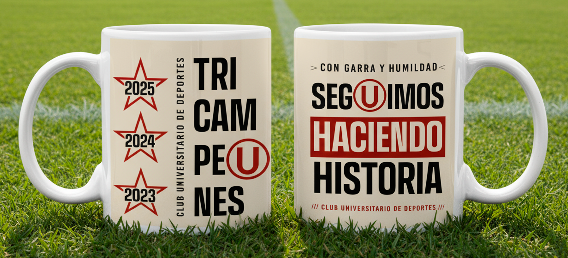 Taza Tricampeón Universitario - Taza Blanca 11 oz - Taza de Fútbol 