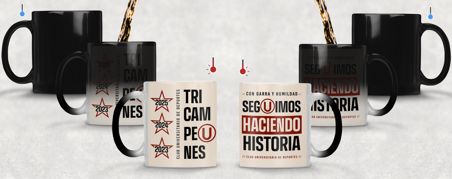 Taza Tricampeón Universitario - Taza Mágica 11 oz - Taza de Fútbol 