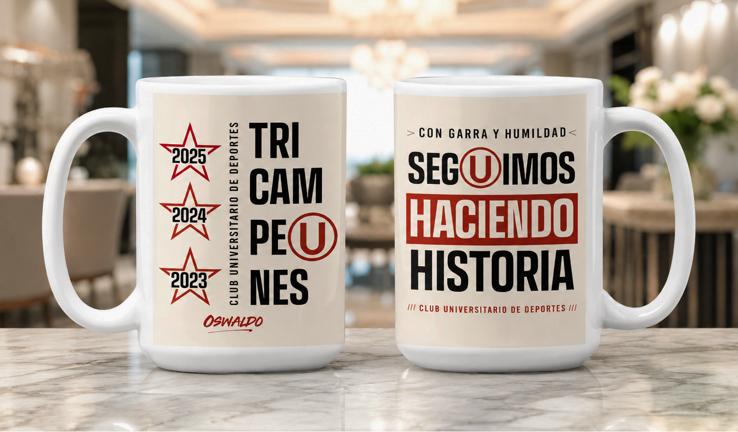 Taza Tricampeón Universitario Personalizado con tu Nombre | Tazas Personalizadas de Universitario | Tazas Blancas de 15 oz