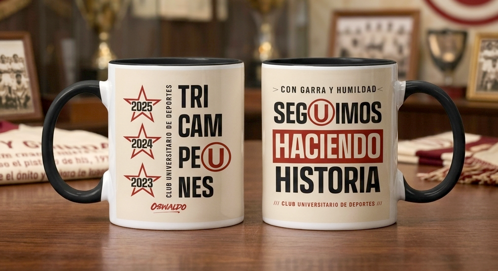 Taza Tricampeón Universitario Personalizado con tu Nombre | Tazas Personalizadas de Universitario | Tazas Blancas y Negras de 11 oz
