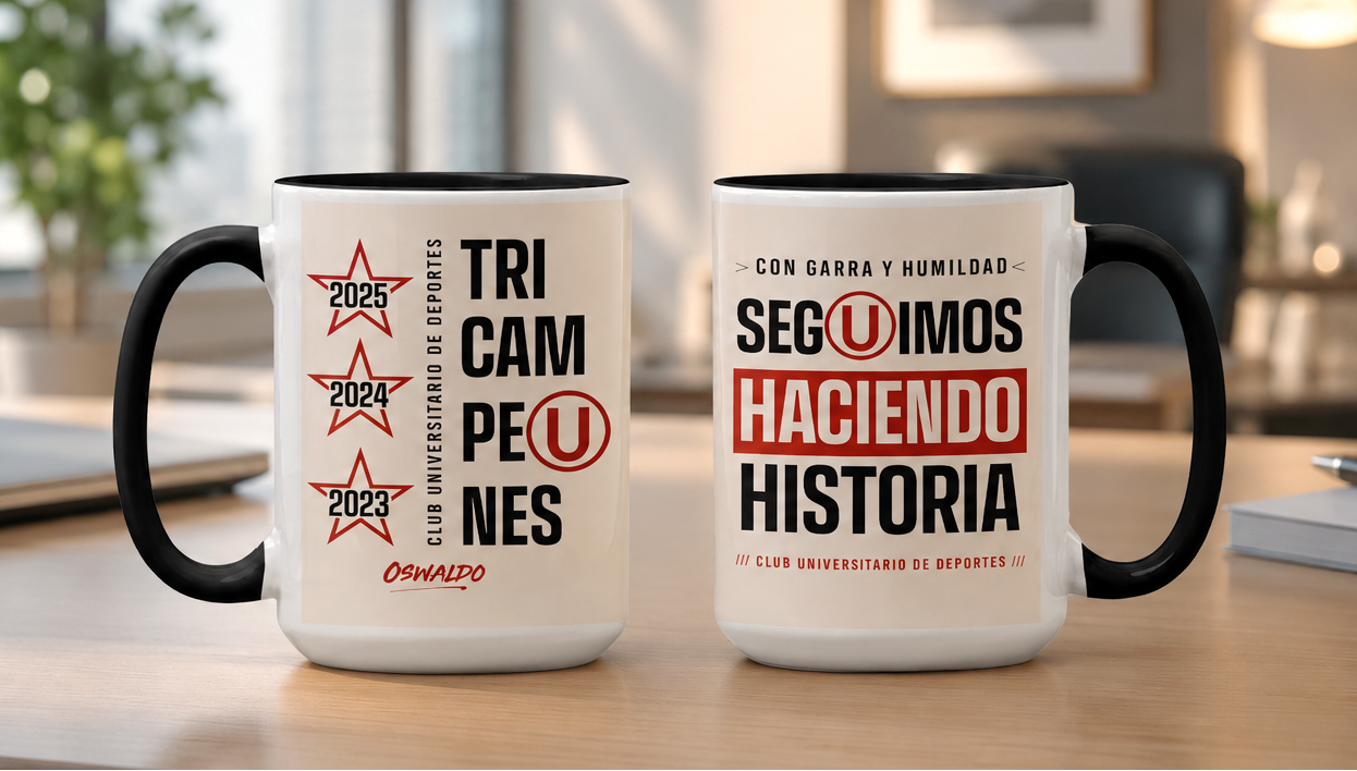Taza Tricampeón Universitario Personalizado con tu Nombre | Tazas Personalizadas de Universitario | Tazas Blancas y Negras de 15 oz