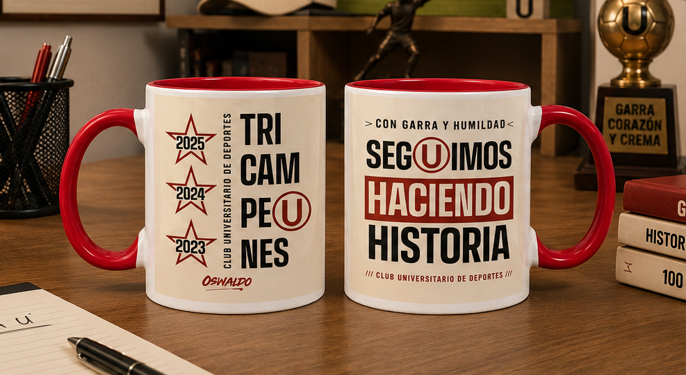 Taza Tricampeón Universitario Personalizado con tu Nombre | Tazas Personalizadas de Universitario | Tazas Blancas y Rojas de 11 oz