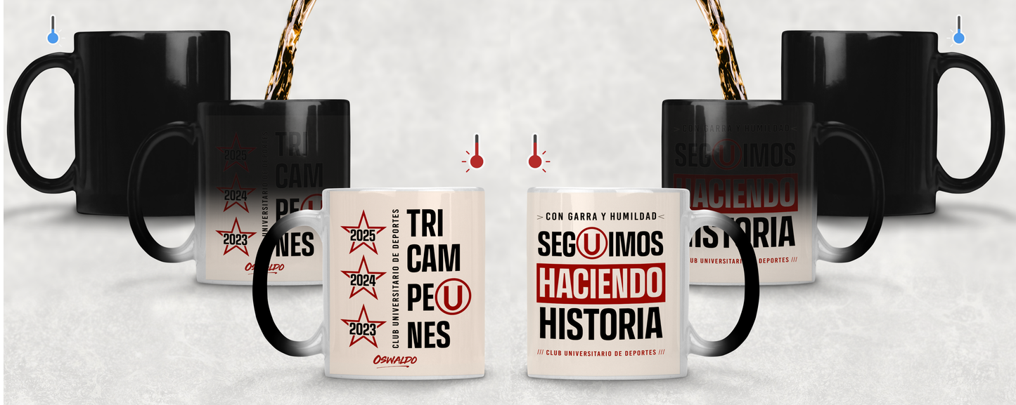 Taza Tricampeón Universitario Personalizado con tu Nombre | Tazas Personalizadas de Universitario | Tazas Mágica de 11 oz