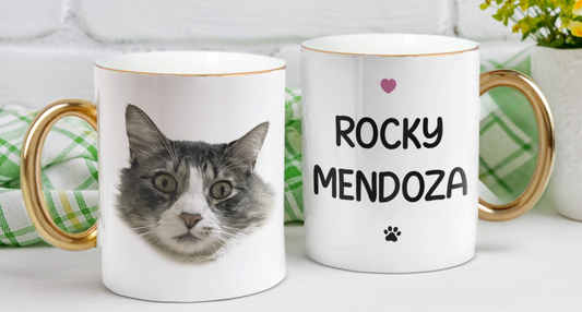 Taza Tu Gato en tu Taza - Taza Blanca y Dorada de 11 oz - Taza de Gatos