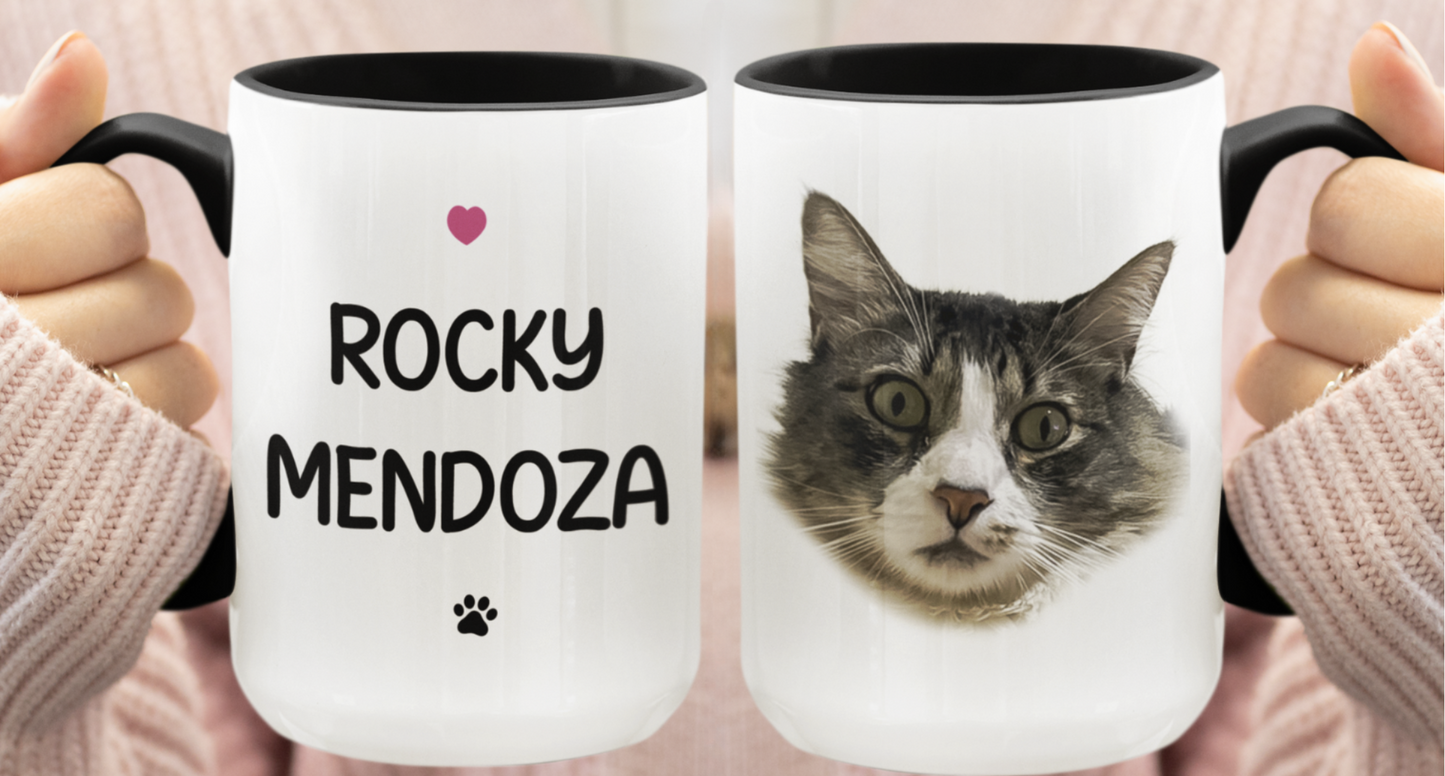 Taza Tu Gato en tu Taza - Taza Blanca y Negra de 15 oz - Taza de Gatos
